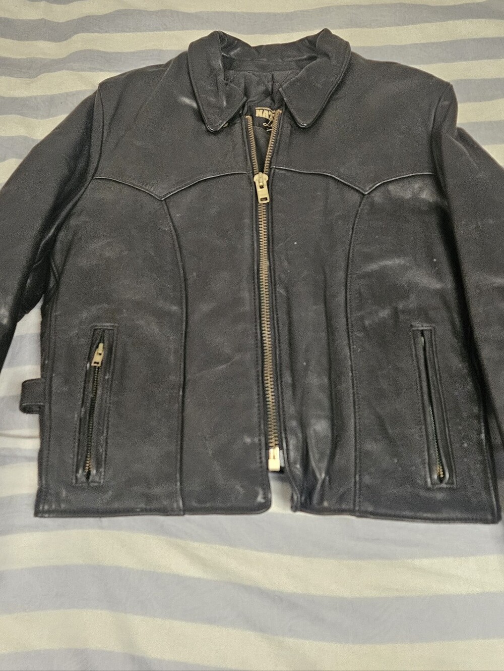 Natel Vintage Black Motorcycle Jacket Size 14